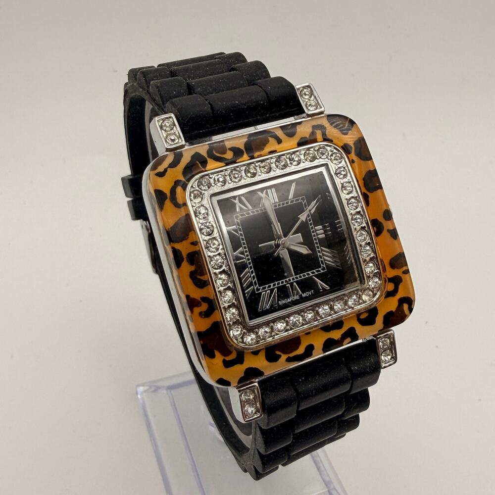 Geneva Platinum Y2K Tortoiseshell Leopard Print Square Watch New Battery